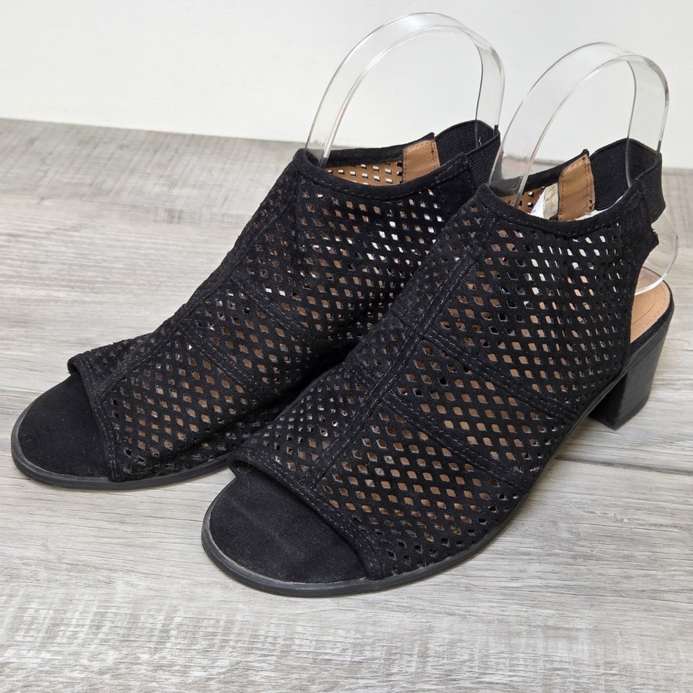 Diba Women's Size 6 Black Perforated Peep Toe Ankle Bootie Sandals Heels